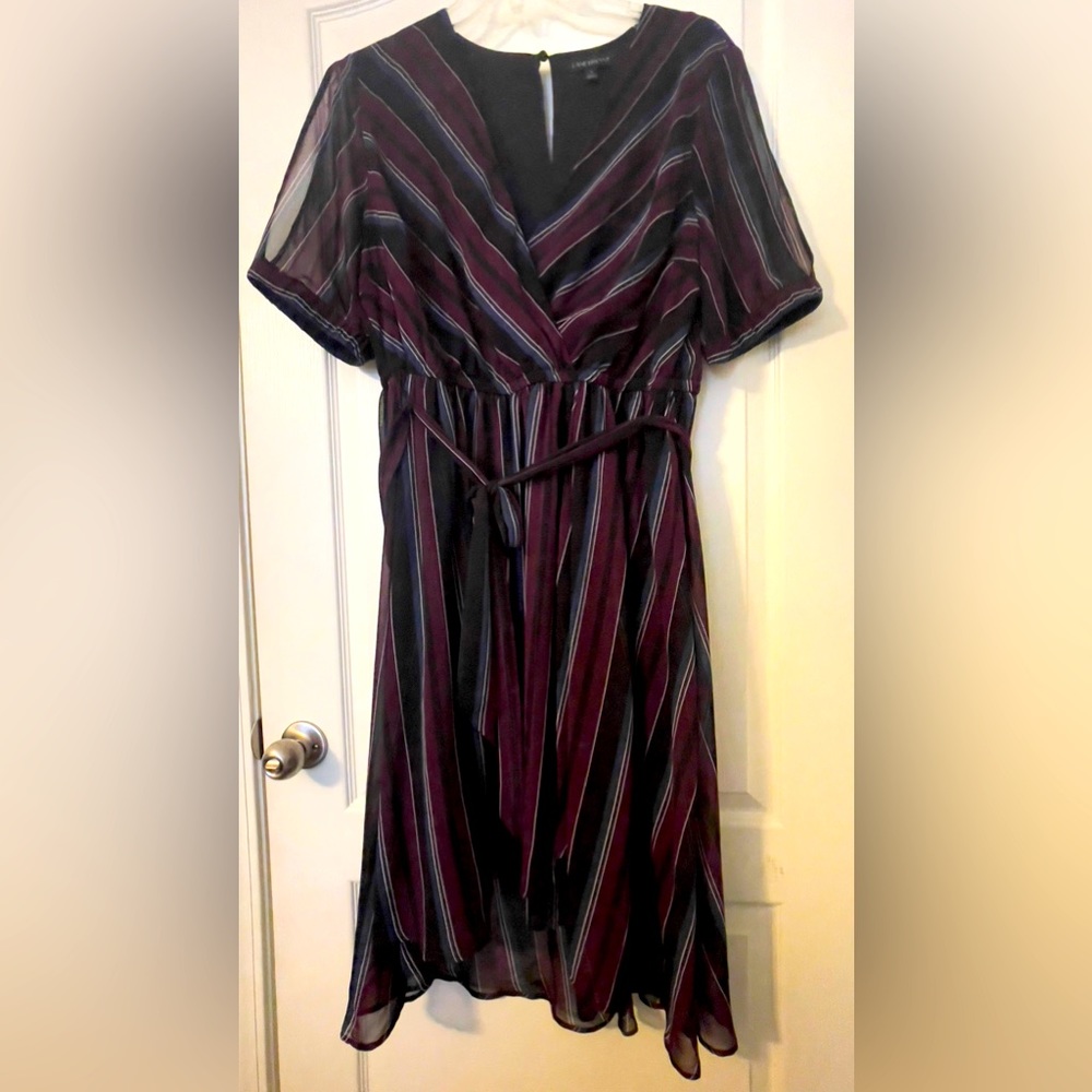 Faux wrap, tie waist, slit sleeve dress